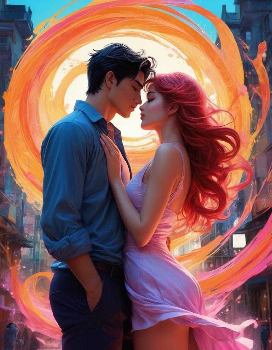 An evocative scene depicting a blend of manga characters transitioning into motion, showcasing sensuality through fluid animations. Vivid colors swirl around the characters, representing various shades of desire and passion, with intricate details on their expressions. The background is a dreamlike urban landscape, pulsating with energy and allure. The overall composition exudes a sense of fantasy and seduction, inviting the viewer into the world of animated erotica. super-realistic. vibrant colors. dreamlike setting.